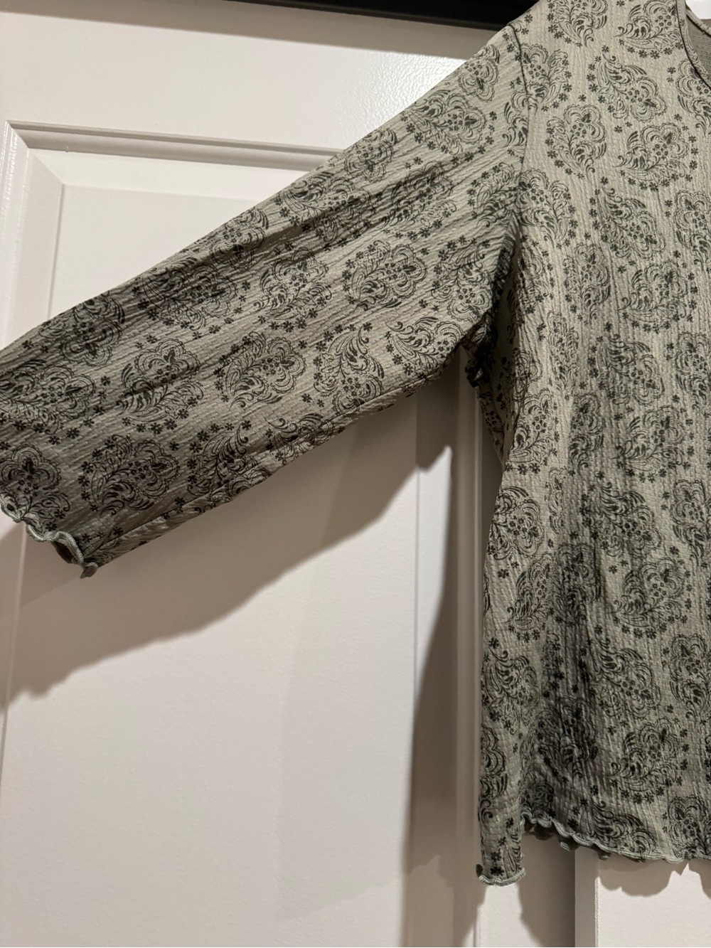 Croft & Barrow green paisley patterned 3/4 sleeve / size Large / vintage y2k - Picture 3 of 4